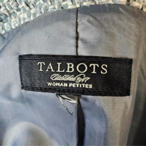 Talbots Petite XL Blue Grey Button Lined Herringbone Tweed Office Classic Blazer - Picture 7 of 10